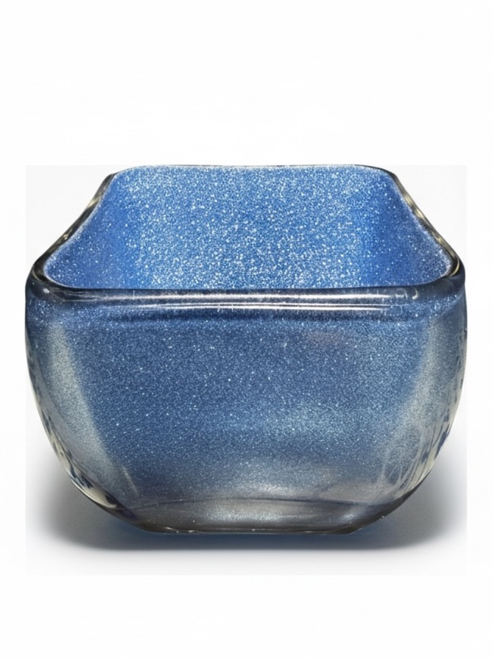 Stunning Deep Blue Square Glass/Ceramic Bowl Speckled Glitter Interior Unique